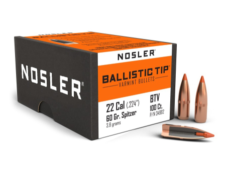 Пуля Nosler Ballistic Tip Spitzer, кал. .22 (.224") (60 grain / 3,8 г) уп. 100 шт