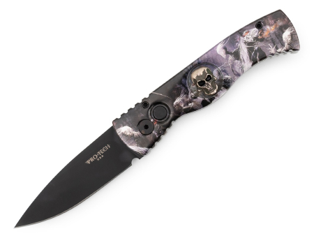 Автоматический складной нож Pro-Tech TR-2 Four Horsemen, рукоять Custom skull inlay, сталь 154CM DLC black (80 мм)