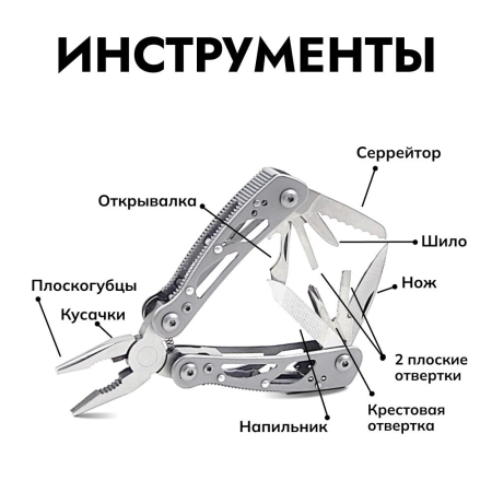 Мультитул Ganzo G104S мини (10 в 1) серебристый 