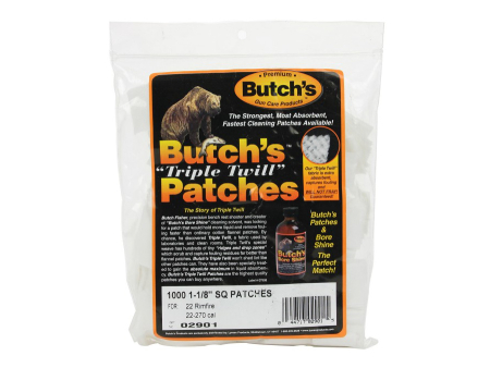 Фланелевые патчи-салфетки Butch's Triple Twil калибры .22-.270 (5,5-7мм) квадратные, уп. / 1000шт. (02901)