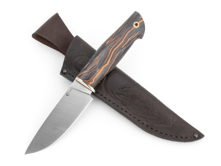 Нож Мастерской Ю.М. Сёмина, модель Сокол, рукоять Микарта (серо-красная) / мельхиор, сталь М398 (120мм)