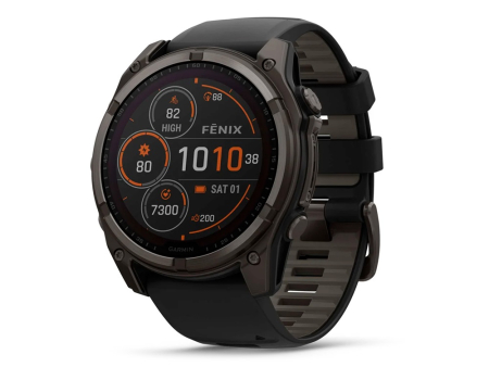 Наручные GPS смарт-часы GARMIN Fenix 8 - 51 мм SOLAR Sapphire Carbon Gray DLC Titanium, Black/Pebble Gray Silicone Band