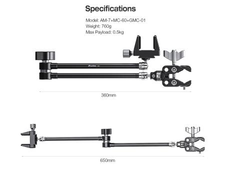 Плечо Leofoto AM-7+MC-60+GMC-01 для установки метеостанции Kestrel на штатив