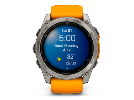 Наручные GPS смарт-часы GARMIN Fenix 8 - 51 мм AMOLED Sapphire Titanium Spark Orange/Graphite Silicone Band