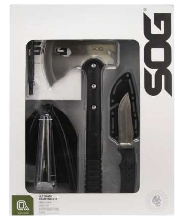 Набор для туриста SOG Ultimate Camping Kit рукоять термопластик, сталь 7Cr17MoV Satin (10,2 см), топорик, складная лопата и кремень