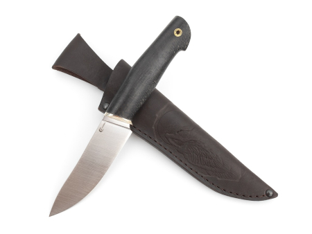 Нож Мастерской Ю.М. Сёмина, модель Кайман, рукоять Микарта (тёмно-серая) / мельхиор, сталь М390 (120мм)