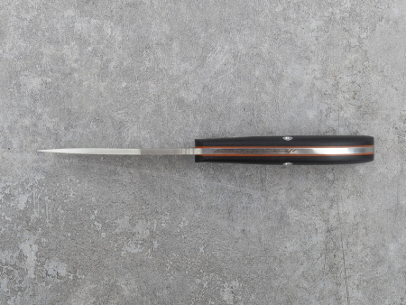 Нож BeaverKnife HuliGun, рукоятка чёрная микарта с оранжевыми лайнерами, пин "Череп динозавра", сталь Elmax (100 мм)  