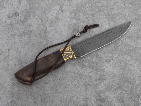 Авторский нож Барс Кузница Медведь (мозаичный дамаск, стабилизированная карельская береза, резная рукоять, инкрустация)