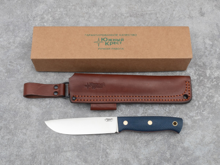 Нож Южный крест Модель X, рукоять Микарта синяя, насечка