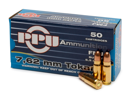 Патрон PPU кал. 7,62 mm Tokarev (7,62x25) FMJ (85 grain / 5,5 г), уп. 50 шт