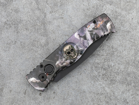 Автоматический складной нож Pro-Tech TR-2 Four Horsemen, рукоять Custom skull inlay, сталь 154CM DLC black (80 мм)