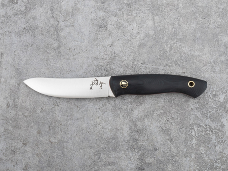 Нож BeaverKnife Hunting Knife (12091 Std/Elmax 2,5 мм, Чёрная микарта,  пин 607 Мамонт золото, Ножны классика)