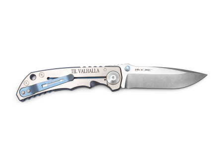 Складной нож Spartan Blades Harsey Viking Long Boat, рукоять Titanium Blue Anodized, клинок CPM S45VN StoneWash (100 мм