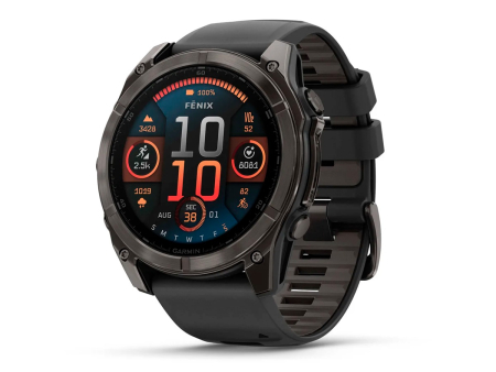 Наручные GPS смарт-часы GARMIN Fenix 8 - 51 мм AMOLED Sapphire Carbon Gray DLC Titanium, Black/Pebble Gray Silicone Band