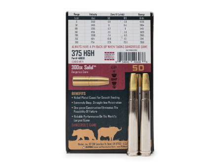 Патрон Nosler Safari Trophy Grade кал. .375 H&H Mag. Solid (300 grain / 19,4 г) уп. 20 шт