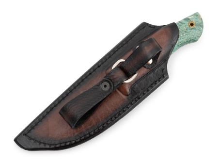 Нож Мастерской Ю.М. Сёмина, модель Егерь, рукоять стабил-ый кап клёна (зелёный) / зуб мамонта / мельхиор, сталь M390 (110мм)