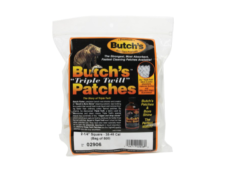 Фланелевые патчи-салфетки Butch's Triple Twil калибры .35-.45 (9-11,5 мм) квадратные, уп. / 500шт. (02906)