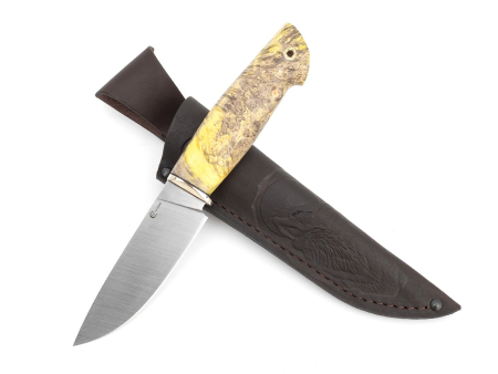 Нож Мастерской Ю.М. Сёмина, модель Сокол, рукоять стабил-ый кап клёна / мельхиор, сталь М398 (120мм)