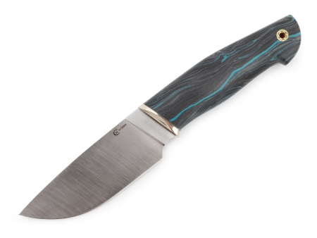Нож Мастерской Ю.М. Сёмина, модель Разделочный, рукоять Микарта (серо-синий) / мельхиор, сталь М398 (110мм)
