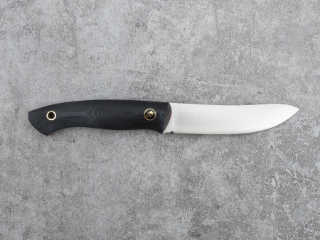 Нож BeaverKnife Hunting Knife (12091 Std/Elmax 2,5 мм, Чёрная микарта,  пин 607 Мамонт золото, Ножны классика)