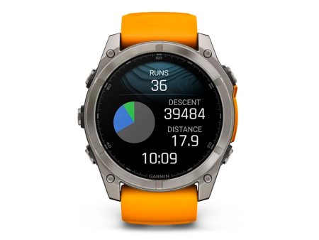 Наручные GPS смарт-часы GARMIN Fenix 8 - 51 мм AMOLED Sapphire Titanium Spark Orange/Graphite Silicone Band