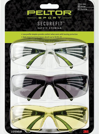 Защитные спортивные очки Peltor Sport SecureFit, 3 шт. в упаковке: прозрачные, янтарные и серые линзы, AF