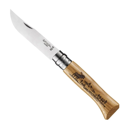 Нож Opinel №8 Animalia, нержавеющая сталь, рукоять дуб, гравировка лось