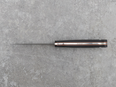 Нож BeaverKnife HuliGun, рукоятка чёрная микарта с оранжевыми лайнерами, пин "Череп динозавра", сталь Elmax (100 мм)  