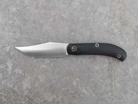 Нож BeaverKnife HuliGun, рукоятка чёрная микарта с оранжевыми лайнерами, пин "Череп динозавра", сталь Elmax (100 мм)  