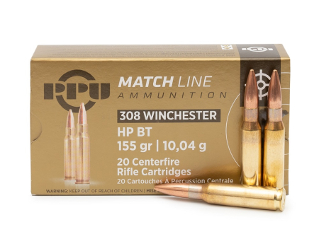 Патрон PPU кал. 308 Win. Match HPBT (155 grain / 10,04 г), уп. 20 шт. 