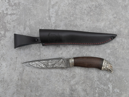 Нож Ворон Кузница Медведь (дамаск, венге, литьё мельхиор 2, художественное оформление)