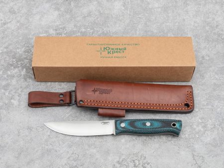 Нож Южный крест Росомаха, рукоять Микарта чёрно-синяя с оружейной насечкой, сталь CPR convex (130 мм)