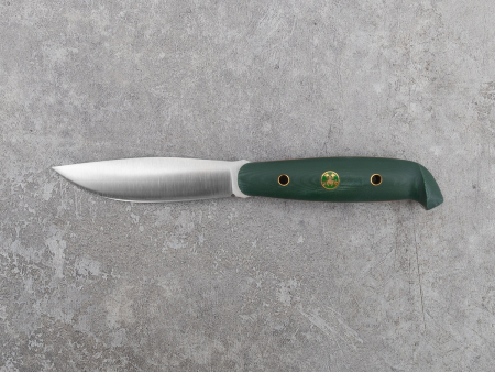 Нож BeaverKnife Шарль Перро, рукоятка зелёная микарта, с оранжевыми лайнерами, пин "Лягушонок", сталь HCSS (105 мм)