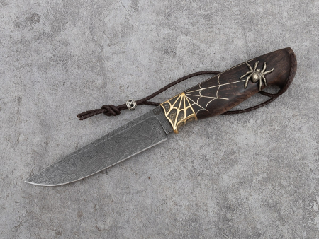 Авторский нож Барс Кузница Медведь (мозаичный дамаск, стабилизированная карельская береза, резная рукоять, инкрустация)