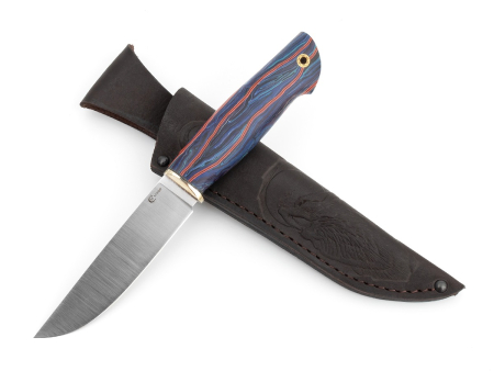 Нож Мастерской Ю.М. Сёмина, модель Ястреб, рукоять Микарта (сине-красная) / мельхиор, сталь М398 (130мм)