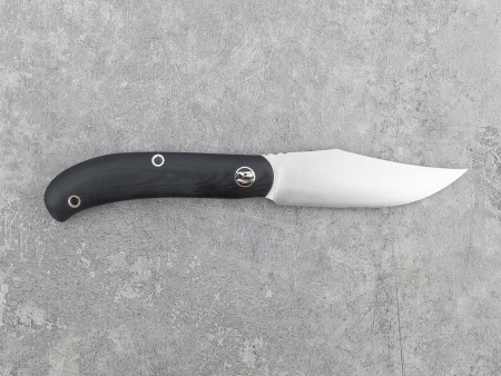 Нож BeaverKnife HuliGun, рукоятка чёрная микарта с оранжевыми лайнерами, пин "Череп динозавра", сталь Elmax (100 мм)  