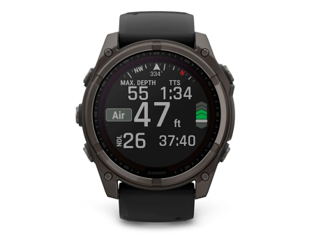 Наручные GPS смарт-часы GARMIN Fenix 8 - 51 мм SOLAR Sapphire Carbon Gray DLC Titanium, Black/Pebble Gray Silicone Band