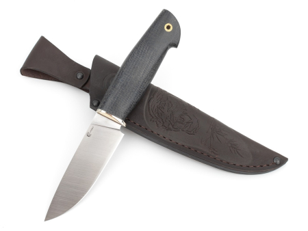 Нож Мастерской Ю.М. Сёмина, модель Сокол, рукоять Микарта (тёмно-серая) / мельхиор, сталь М390 (120мм)